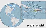 Savanna Style Location Map of Haiti, lighten, desaturated, land only, hill shading