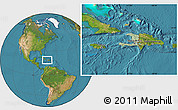 Savanna Style Location Map of Haiti, satellite outside, hill shading