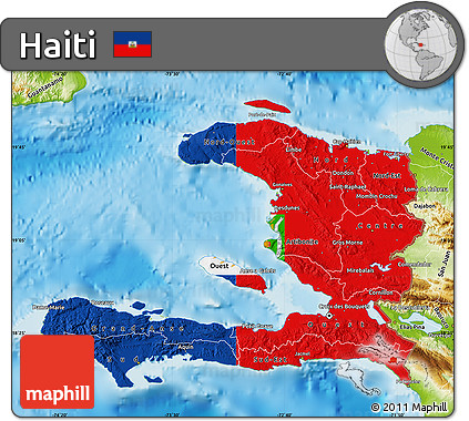 Flag Map of Haiti, physical outside, flag rotated