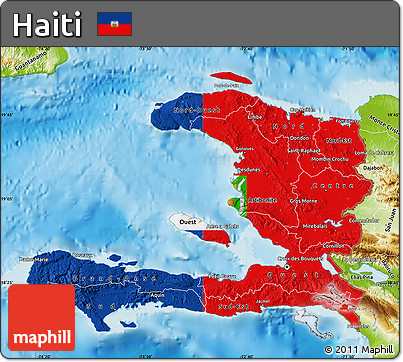 Flag Map of Haiti, physical outside, flag rotated