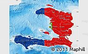 Flag Map of Haiti, single color outside, shaded relief sea, flag rotated
