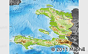 Physical Map of Haiti, darken, desaturated, land only