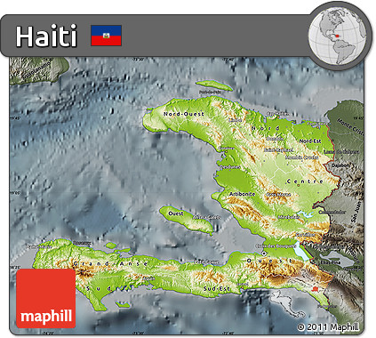 Physical Map of Haiti, darken, semi-desaturated