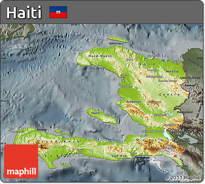 Physical Map of Haiti, darken, semi-desaturated
