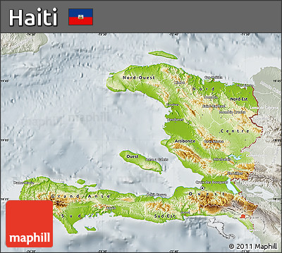 Physical Map of Haiti, lighten, semi-desaturated