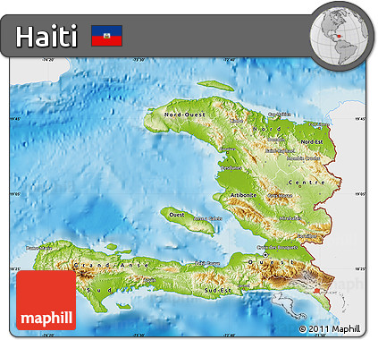 Physical Map of Haiti, single color outside