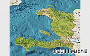 Satellite Map of Haiti, shaded relief outside, satellite sea