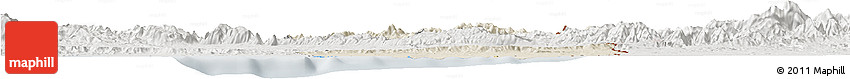 Shaded Relief Horizon Map of Nord-Est, lighten, semi-desaturated