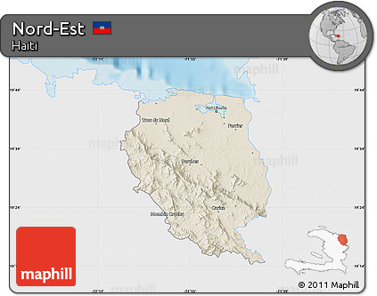 Shaded Relief Map of Nord-Est, single color outside