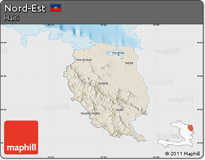 Shaded Relief Map of Nord-Est, single color outside