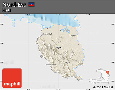 Shaded Relief Map of Nord-Est, single color outside