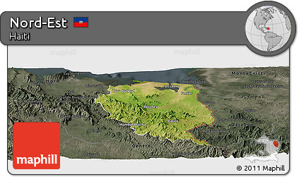 Satellite Panoramic Map of Nord-Est, darken, semi-desaturated