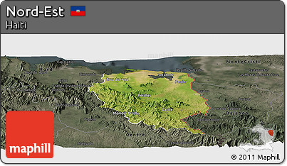 Satellite Panoramic Map of Nord-Est, darken, semi-desaturated
