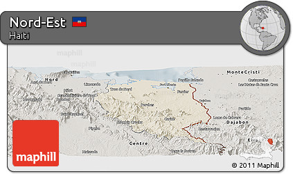 Shaded Relief Panoramic Map of Nord-Est, semi-desaturated