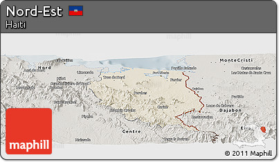 Shaded Relief Panoramic Map of Nord-Est, semi-desaturated