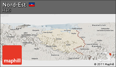 Shaded Relief Panoramic Map of Nord-Est, semi-desaturated
