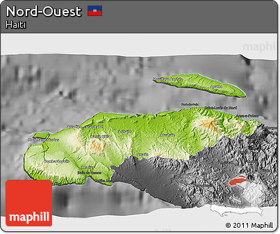 Physical 3D Map of Nord-Ouest, darken, desaturated