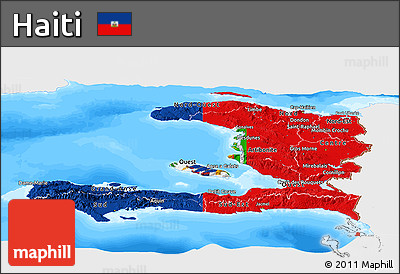 Flag Panoramic Map of Haiti, single color outside, bathymetry sea, flag aligned to the middle