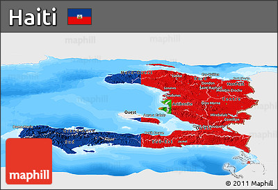 Flag Panoramic Map of Haiti, single color outside, bathymetry sea, flag rotated