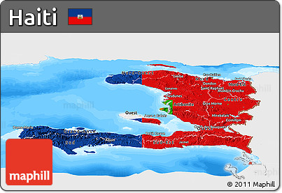 Flag Panoramic Map of Haiti, single color outside, bathymetry sea, flag rotated