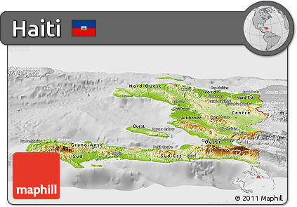 Physical Panoramic Map of Haiti, lighten, desaturated