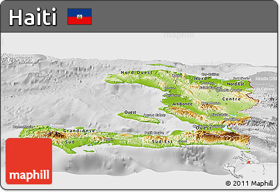 Physical Panoramic Map of Haiti, lighten, desaturated