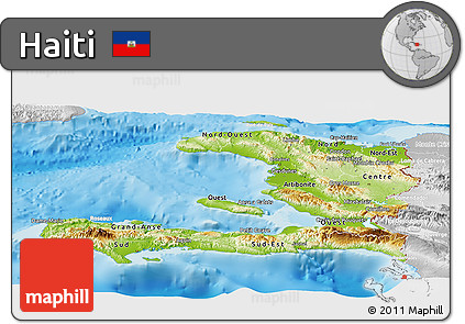 Physical Panoramic Map of Haiti, lighten, desaturated, land only