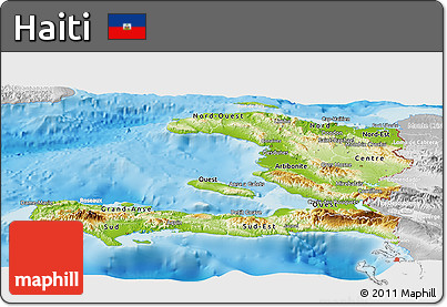 Physical Panoramic Map of Haiti, lighten, desaturated, land only