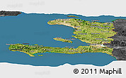 Satellite Panoramic Map of Haiti, darken, desaturated, land only