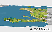 Satellite Panoramic Map of Haiti, lighten, desaturated, land only