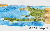 Satellite Panoramic Map of Haiti, political shades outside