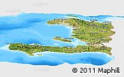 Satellite Panoramic Map of Haiti, single color outside, bathymetry sea