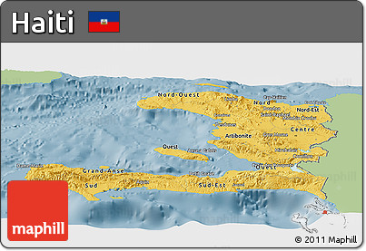 Savanna Style Panoramic Map of Haiti, single color outside