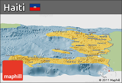 Savanna Style Panoramic Map of Haiti, single color outside