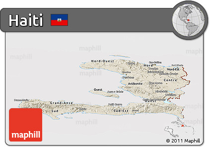 Shaded Relief Panoramic Map of Haiti, cropped outside
