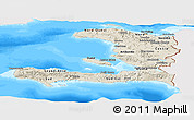 Shaded Relief Panoramic Map of Haiti, single color outside, bathymetry sea