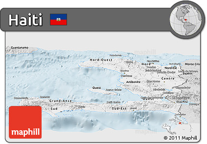 Silver Style Panoramic Map of Haiti