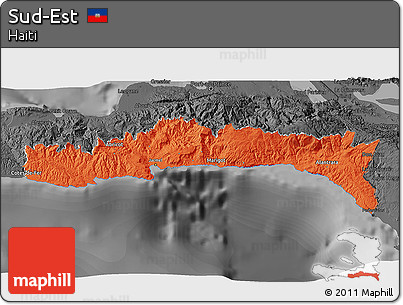 Political 3D Map of Sud-Est, darken, desaturated
