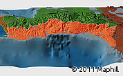 Political 3D Map of Sud-Est, darken