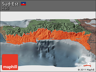 Political 3D Map of Sud-Est, darken, semi-desaturated