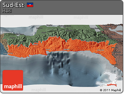Political 3D Map of Sud-Est, darken, semi-desaturated