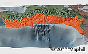 Political 3D Map of Sud-Est, darken, semi-desaturated