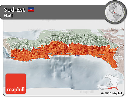 Political 3D Map of Sud-Est, lighten, semi-desaturated