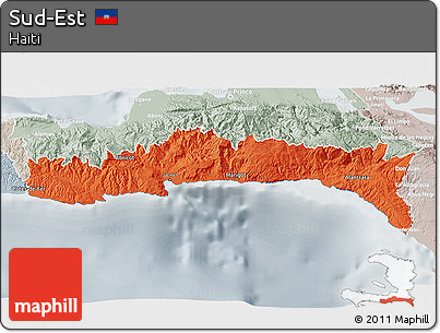Political 3D Map of Sud-Est, lighten, semi-desaturated