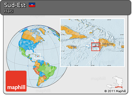 Political Location Map of Sud-Est, highlighted country, within the entire country