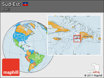 Political Location Map of Sud-Est, highlighted country, within the entire country