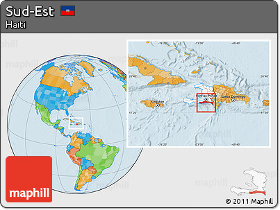 Political Location Map of Sud-Est, highlighted country, within the entire country