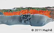 Political Panoramic Map of Sud-Est, darken, semi-desaturated
