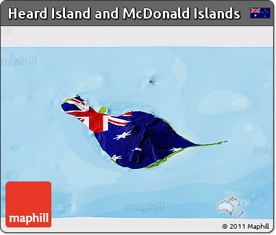 Flag 3D Map of Heard Island and McDonald Islands, physical outside, bathymetry sea, flag rotated