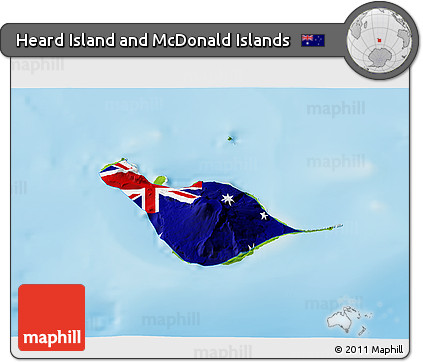 Flag 3D Map of Heard Island and McDonald Islands, physical outside, flag centered